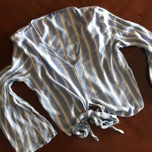 American Eagle bell sleeve, tie front crop top